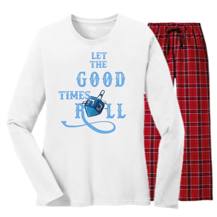 Let The Good Times Roll Raglan Hanukkah Women's Long Sleeve Flannel Pajama Set 