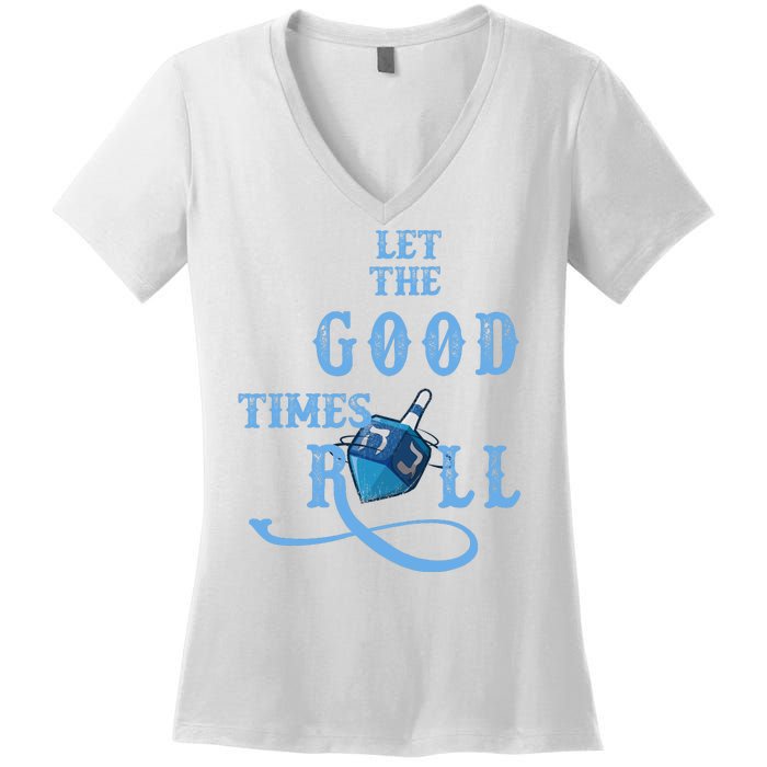 Let The Good Times Roll Raglan Hanukkah Women's V-Neck T-Shirt