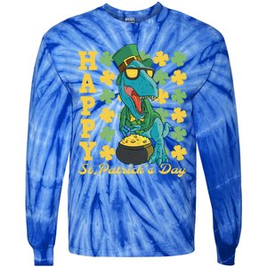 Lucky Tfunny Giftrex Happy St Patricks Day Irish Dinosaur Cool Gift Tie-Dye Long Sleeve Shirt