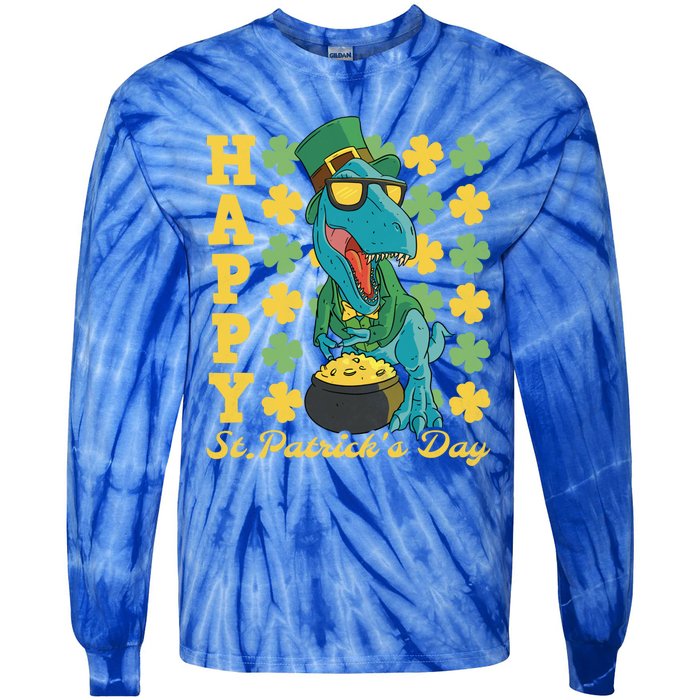 Lucky Tfunny Giftrex Happy St Patricks Day Irish Dinosaur Cool Gift Tie-Dye Long Sleeve Shirt