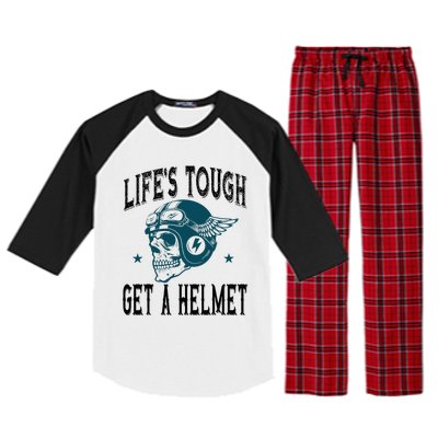 Life's Tough Get a Helmet Funny Skeleton Riding Motorcycle  Raglan Sleeve Pajama Set