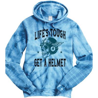 Life's Tough Get a Helmet Funny Skeleton Riding Motorcycle  Tie Dye Hoodie