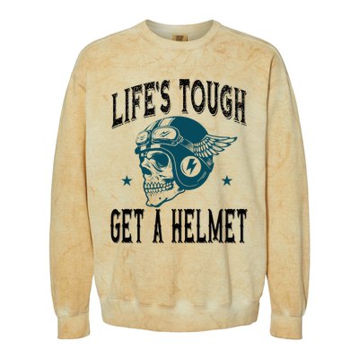 Life's Tough Get a Helmet Funny Skeleton Riding Motorcycle  Colorblast Crewneck Sweatshirt