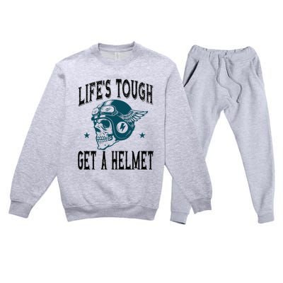 Life's Tough Get a Helmet Funny Skeleton Riding Motorcycle  Premium Crewneck Sweatsuit Set