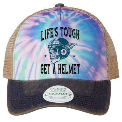 Life's Tough Get a Helmet Funny Skeleton Riding Motorcycle  Legacy Tie Dye Trucker Hat