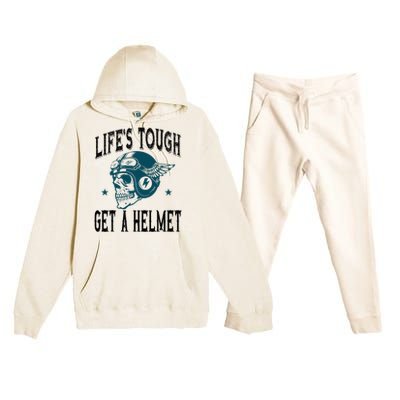 Life's Tough Get a Helmet Funny Skeleton Riding Motorcycle  Premium Hooded Sweatsuit Set