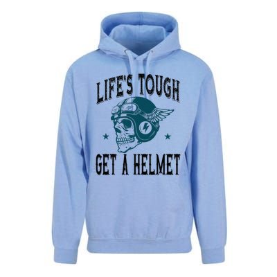 Life's Tough Get a Helmet Funny Skeleton Riding Motorcycle  Unisex Surf Hoodie