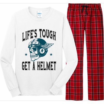 Life's Tough Get a Helmet Funny Skeleton Riding Motorcycle  Long Sleeve Pajama Set