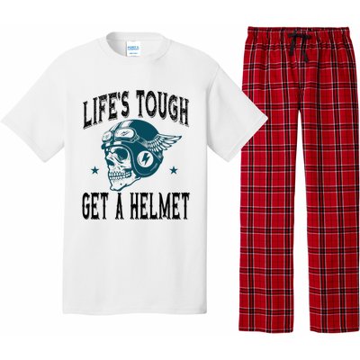 Life's Tough Get a Helmet Funny Skeleton Riding Motorcycle  Pajama Set