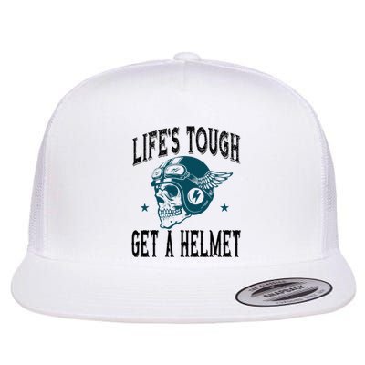 Life's Tough Get a Helmet Funny Skeleton Riding Motorcycle  Flat Bill Trucker Hat