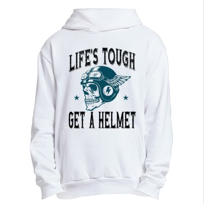 Life's Tough Get a Helmet Funny Skeleton Riding Motorcycle  Urban Pullover Hoodie