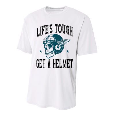 Life's Tough Get a Helmet Funny Skeleton Riding Motorcycle  Performance Sprint T-Shirt