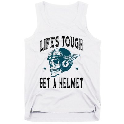 Life's Tough Get a Helmet Funny Skeleton Riding Motorcycle  Tank Top