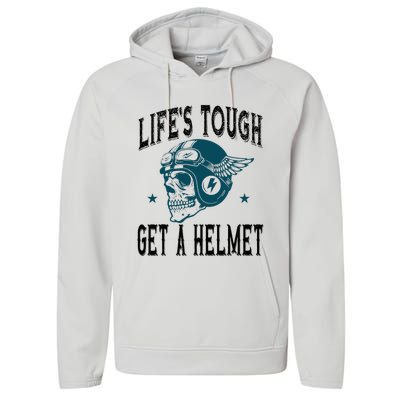 LifeS Tough Get A Helmet Funny Skeleton Riding Motorcycle Performance Fleece Hoodie