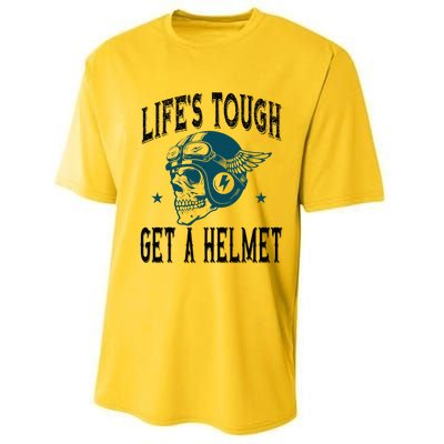 LifeS Tough Get A Helmet Funny Skeleton Riding Motorcycle Performance Sprint T-Shirt