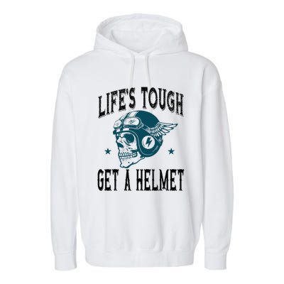 LifeS Tough Get A Helmet Funny Skeleton Riding Motorcycle Garment-Dyed Fleece Hoodie