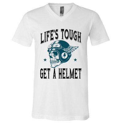 LifeS Tough Get A Helmet Funny Skeleton Riding Motorcycle V-Neck T-Shirt