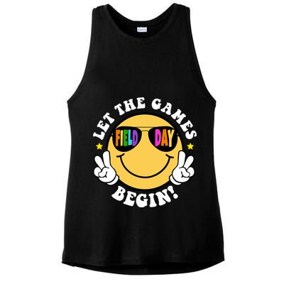 Let The Games Begin Field Day Smile Face Ladies PosiCharge Tri-Blend Wicking Tank