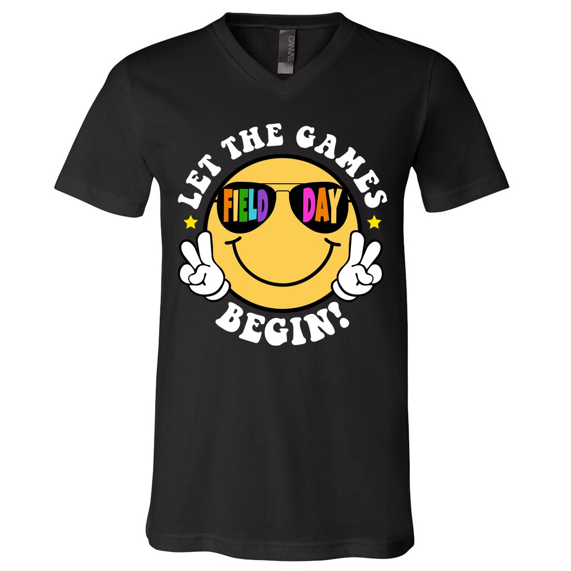 Let The Games Begin Field Day Smile Face V-Neck T-Shirt