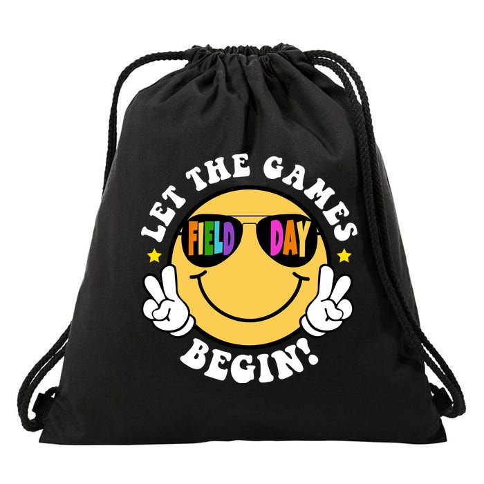 Let The Games Begin Field Day Smile Face Drawstring Bag