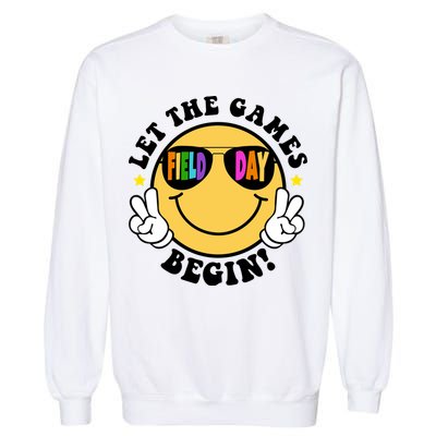 Let The Games Begin Field Day Smile Face Garment-Dyed Sweatshirt