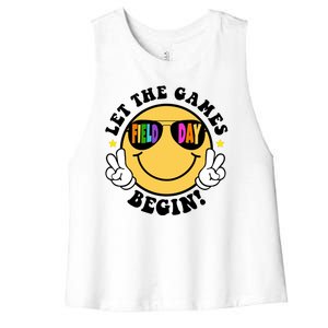 Let The Games Begin Field Day Smile Face Women's Racerback Cropped Tank