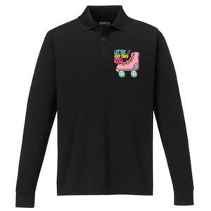 Let The Good Times Roll 80s Retro Roller Skate Performance Long Sleeve Polo