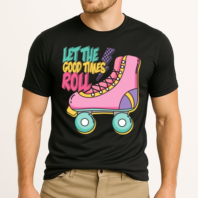 Let The Good Times Roll 80s Retro Roller Skate Performance Shirt