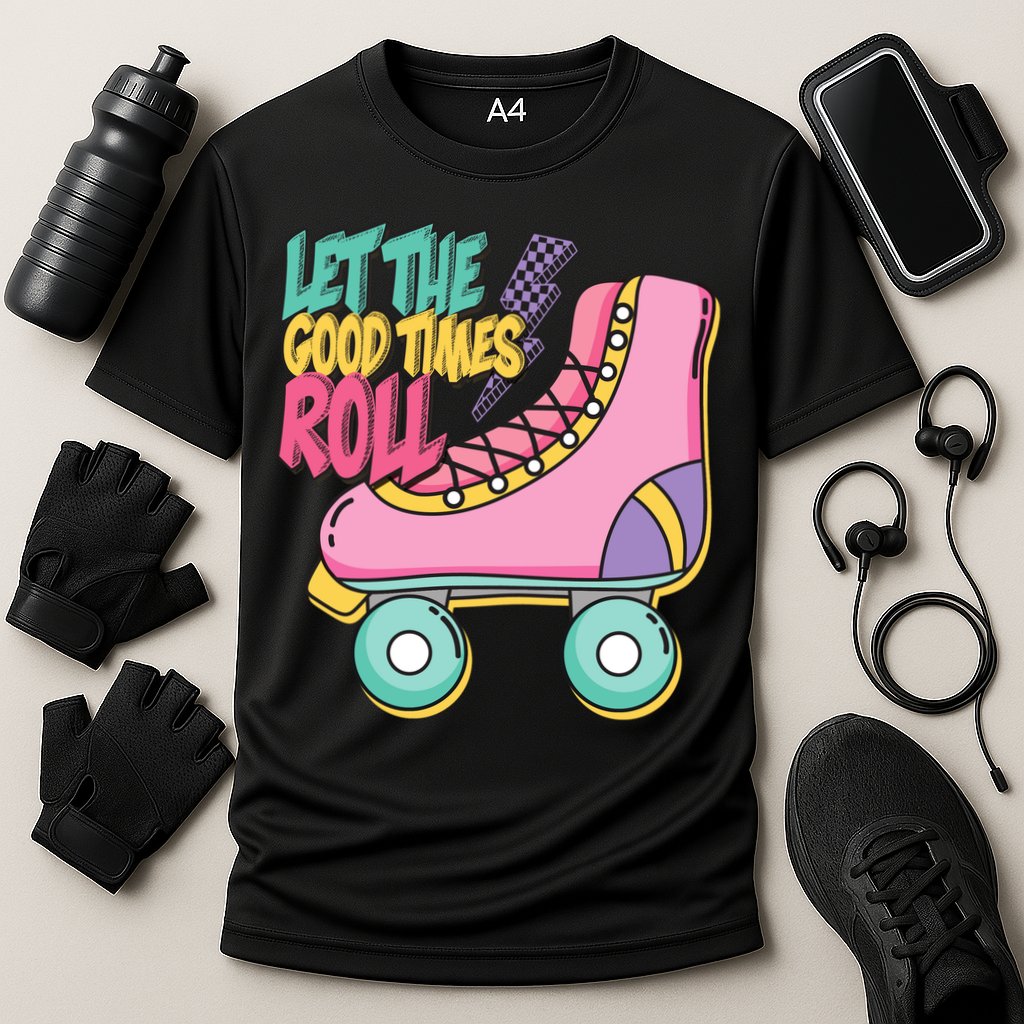 Let The Good Times Roll 80s Retro Roller Skate Performance Shirt