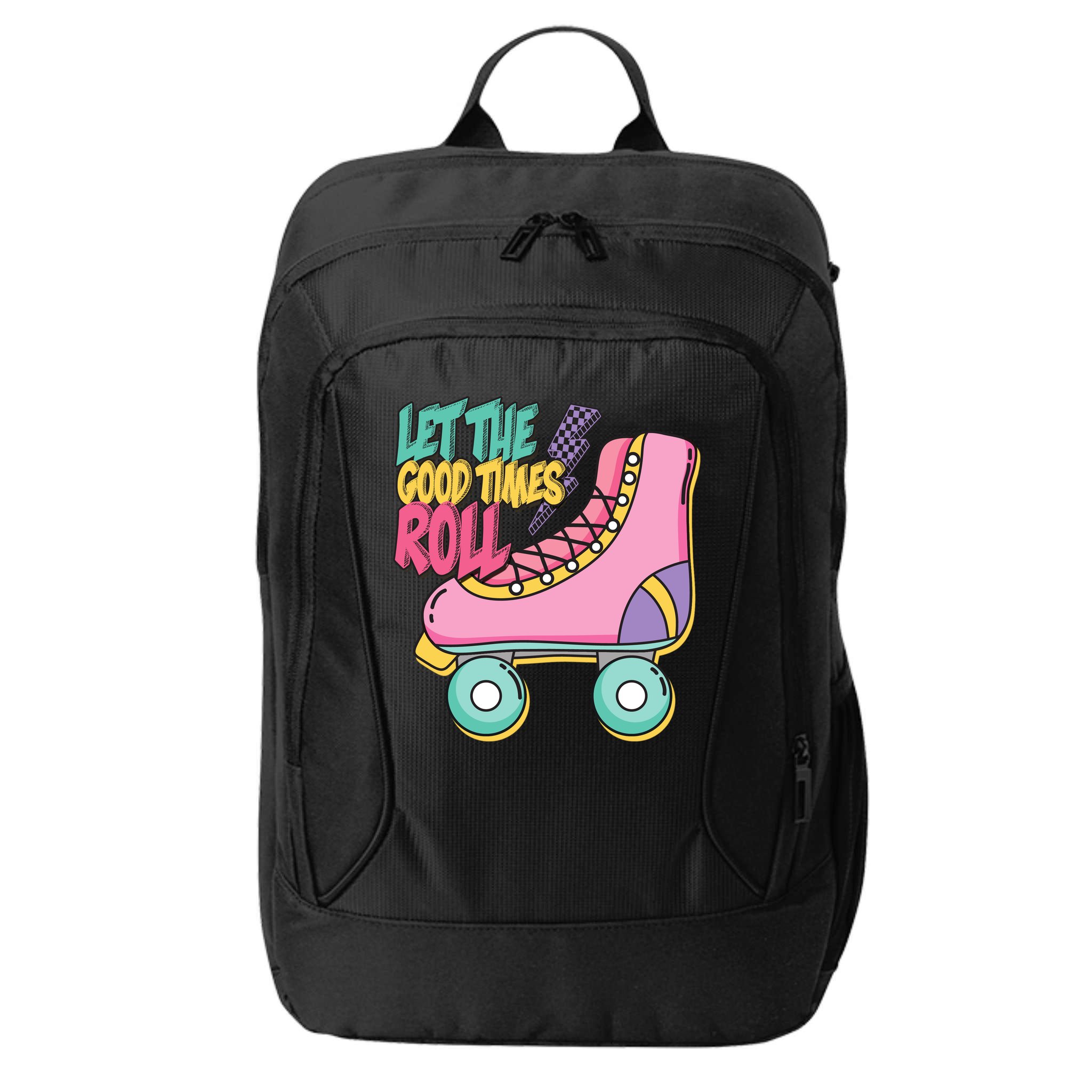Let The Good Times Roll 80s Retro Roller Skate City Backpack