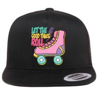 Let The Good Times Roll 80s Retro Roller Skate Flat Bill Trucker Hat