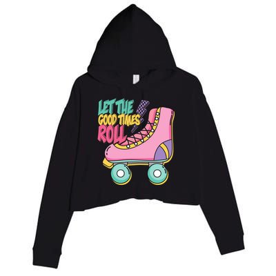 Let The Good Times Roll 80s Retro Roller Skate Crop Fleece Hoodie