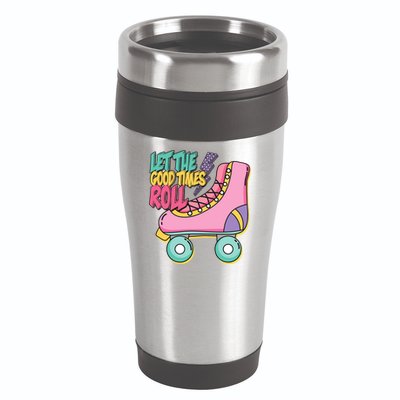 Let The Good Times Roll 80s Retro Roller Skate 16oz Travel Tumbler