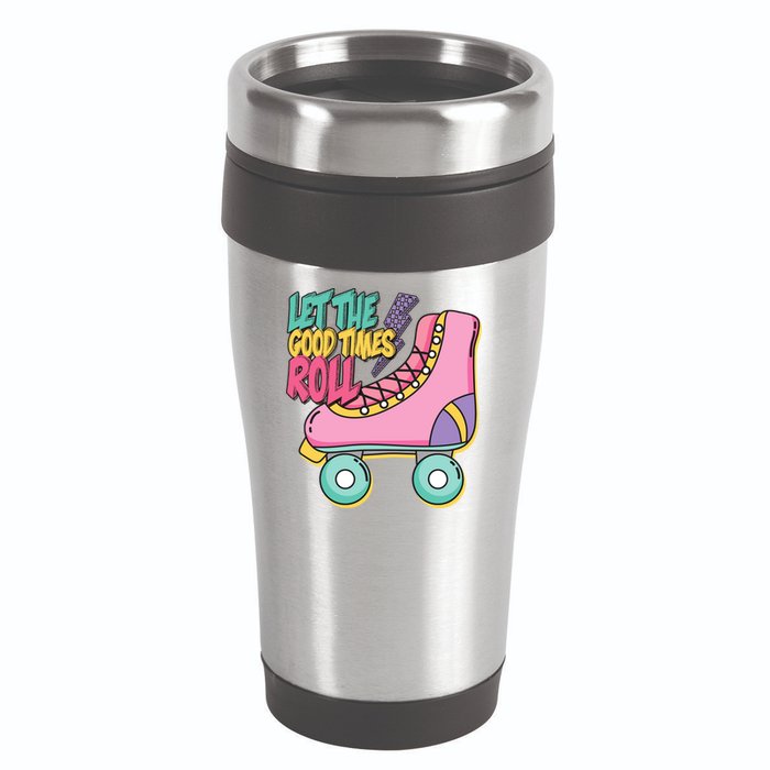 Let The Good Times Roll 80s Retro Roller Skate 16oz Travel Tumbler
