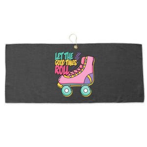 Let The Good Times Roll 80s Retro Roller Skate Large Microfiber Waffle Golf Towel