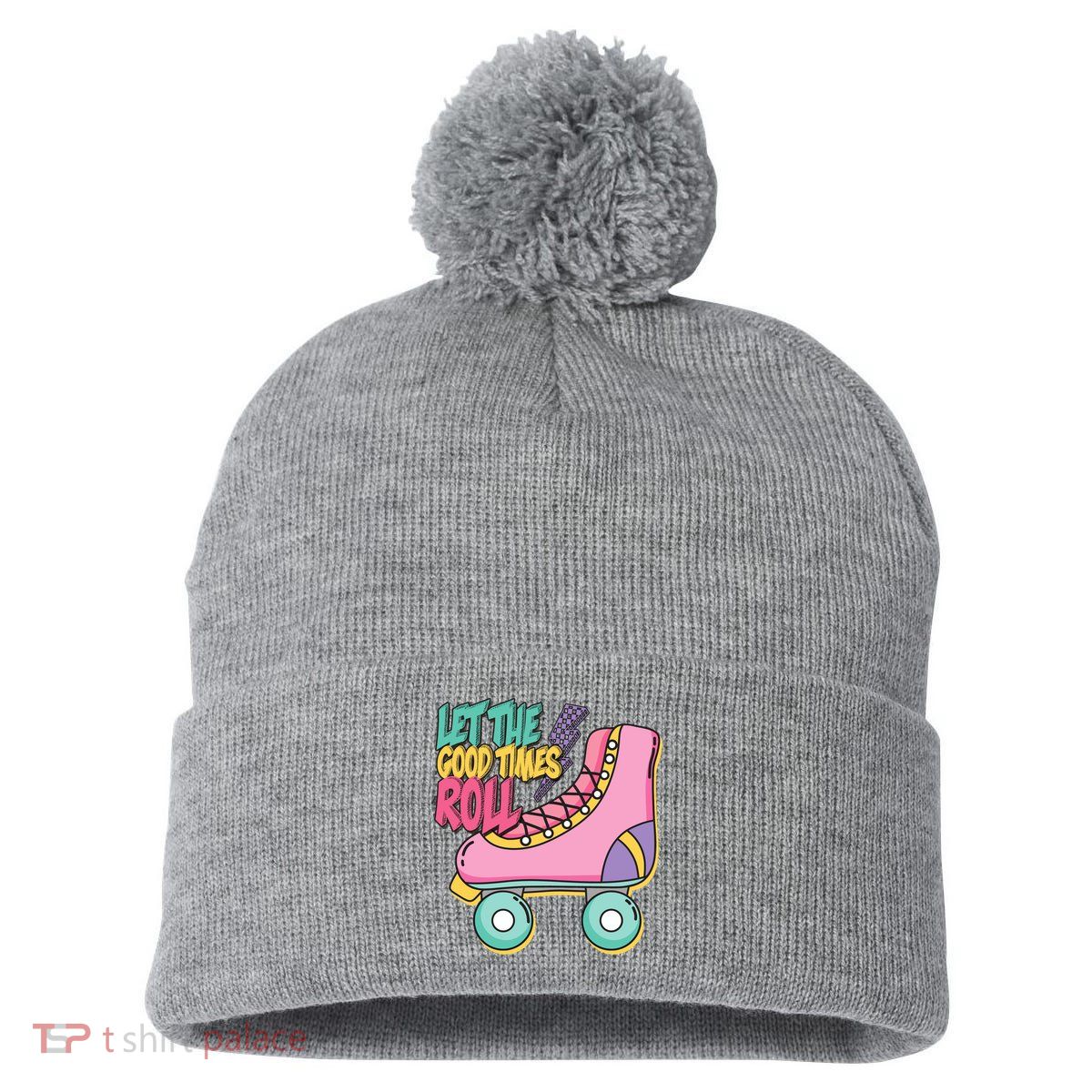 Let The Good Times Roll 80s Retro Roller Skate Pom Pom 12in Knit Beanie