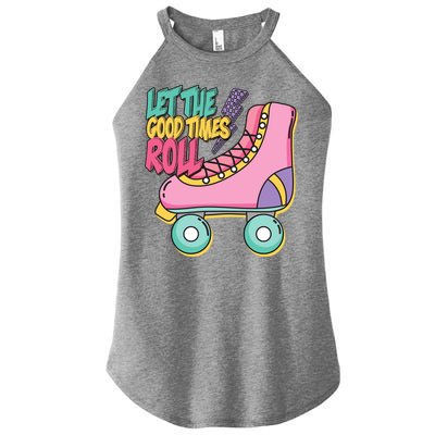 Let The Good Times Roll 80s Retro Roller Skate Women's Perfect Tri Rocker Tank