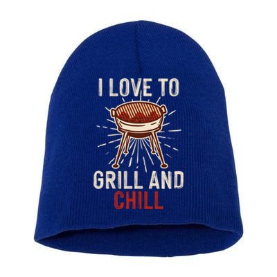 Love To Grill And Chill Grilling Chilling Bbq Barbecue Cool Gift Short Acrylic Beanie