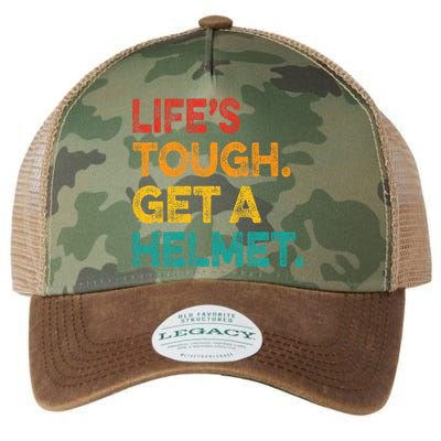 Life's Tough Get a Helmet Man Funny Vintage Legacy Tie Dye Trucker Hat