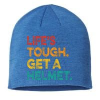 Life's Tough Get a Helmet Man Funny Vintage Sustainable Beanie