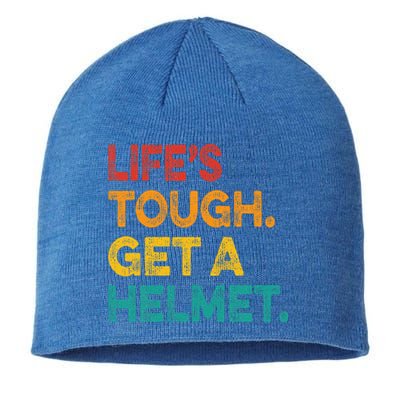 Life's Tough Get a Helmet Man Funny Vintage Sustainable Beanie