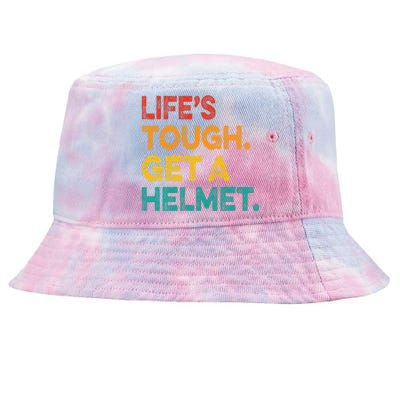 Life's Tough Get a Helmet Man Funny Vintage Tie-Dyed Bucket Hat