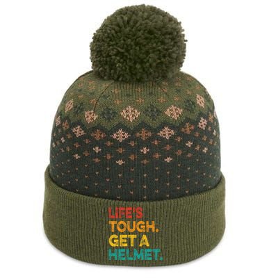 Life's Tough Get a Helmet Man Funny Vintage The Baniff Cuffed Pom Beanie