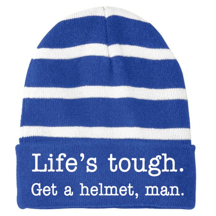 Life's Tough Get a Helmet Man Funny Vintage Striped Beanie with Solid Band