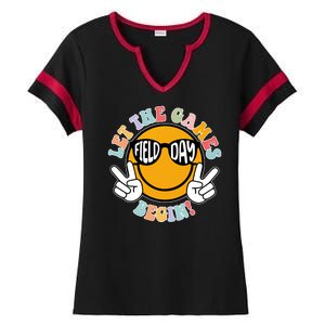 Let The Games Begin Field Day Smile Face Ladies Halftime Notch Neck Tee