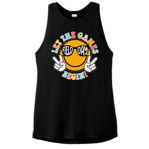 Let The Games Begin Field Day Smile Face Ladies PosiCharge Tri-Blend Wicking Tank