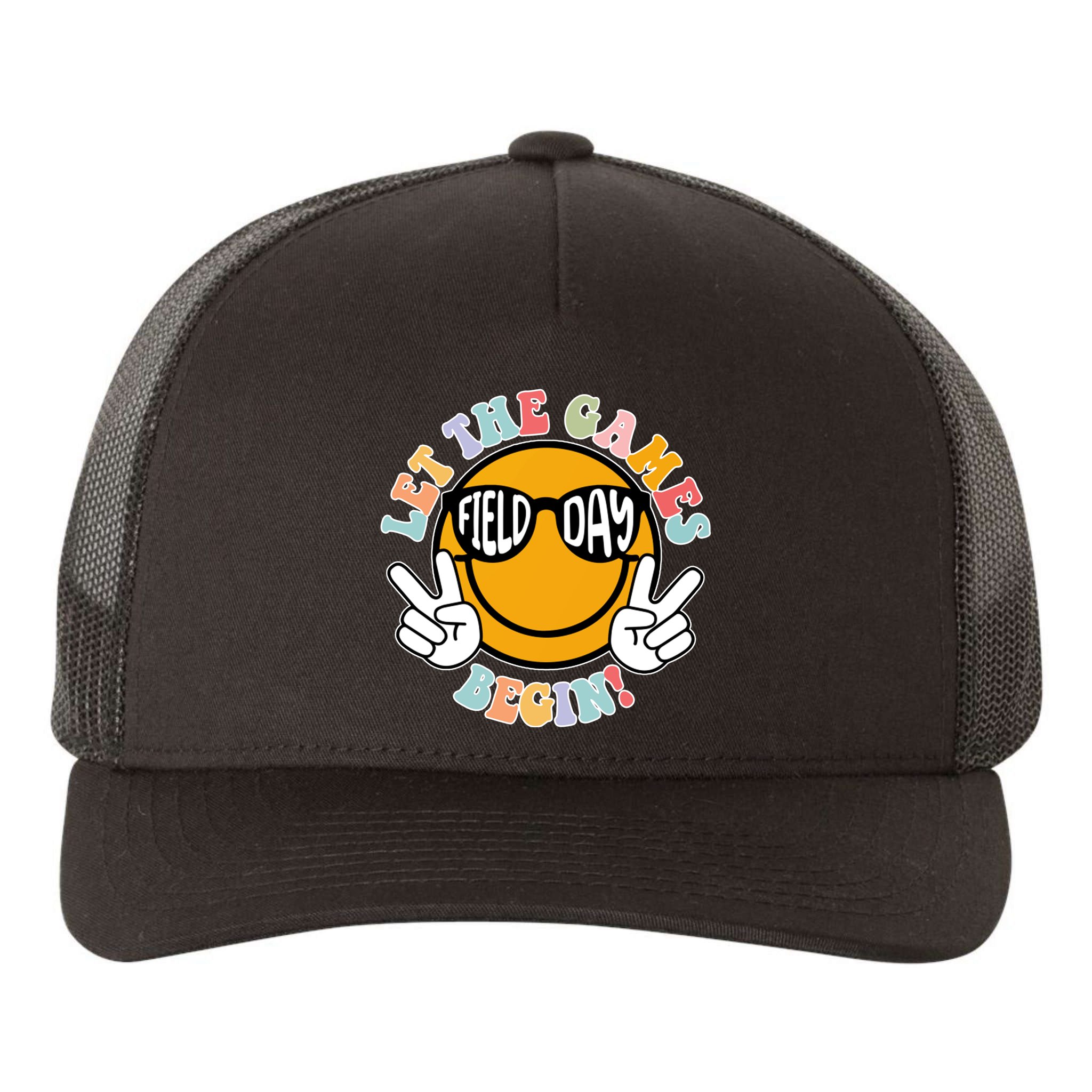 Let The Games Begin Field Day Smile Face Yupoong Adult 5-Panel Trucker Hat