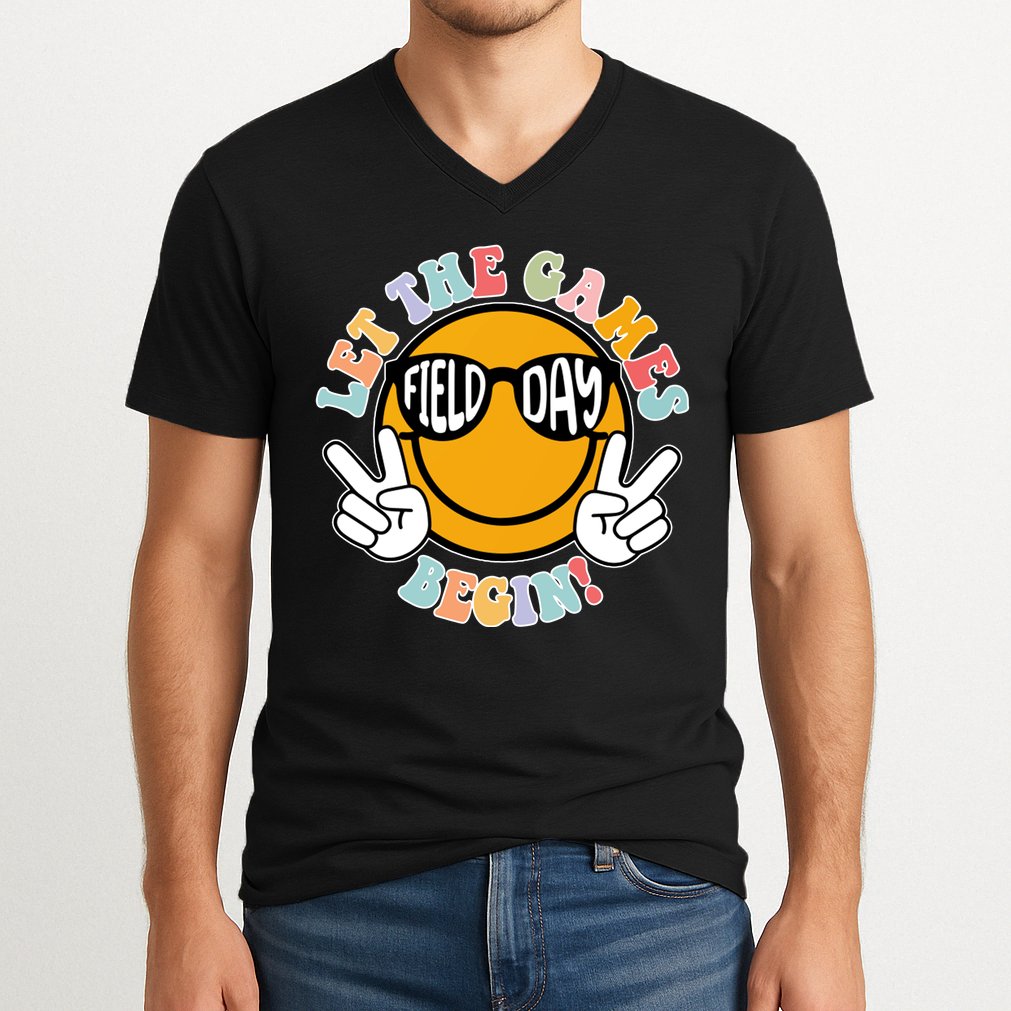 Let The Games Begin Field Day Smile Face V-Neck T-Shirt