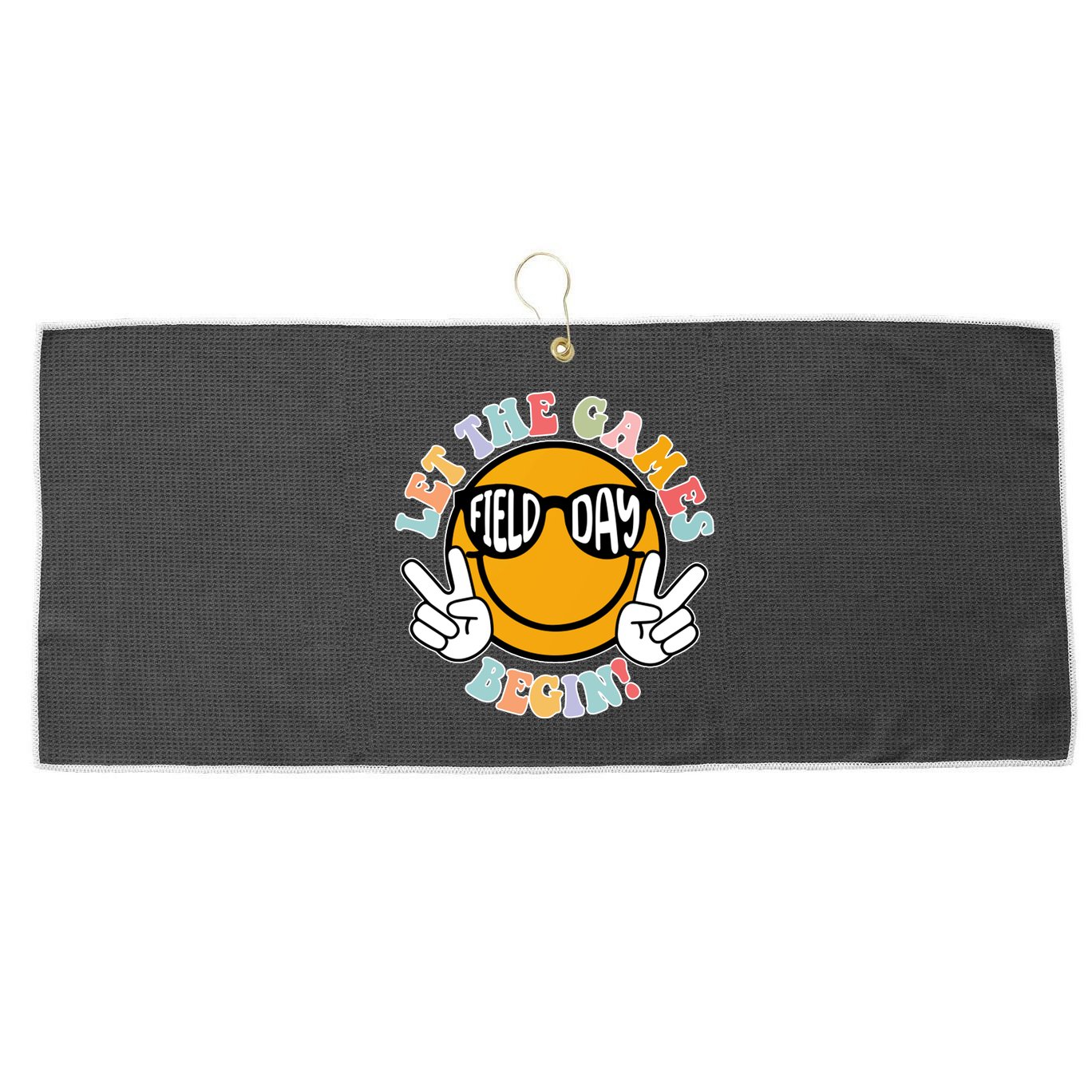 Let The Games Begin Field Day Smile Face Large Microfiber Waffle Golf Towel