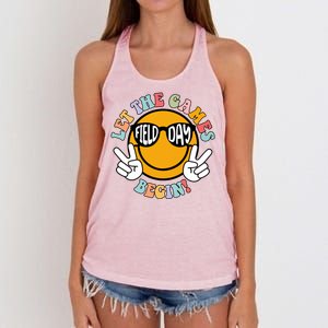 Let The Games Begin Field Day Smile Face Women's Knotted Racerback Tank